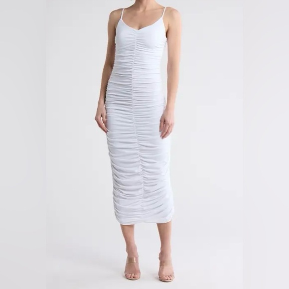 Susana Monaco NWT White String Gathered Midi Dress - Picture 1 of 6
